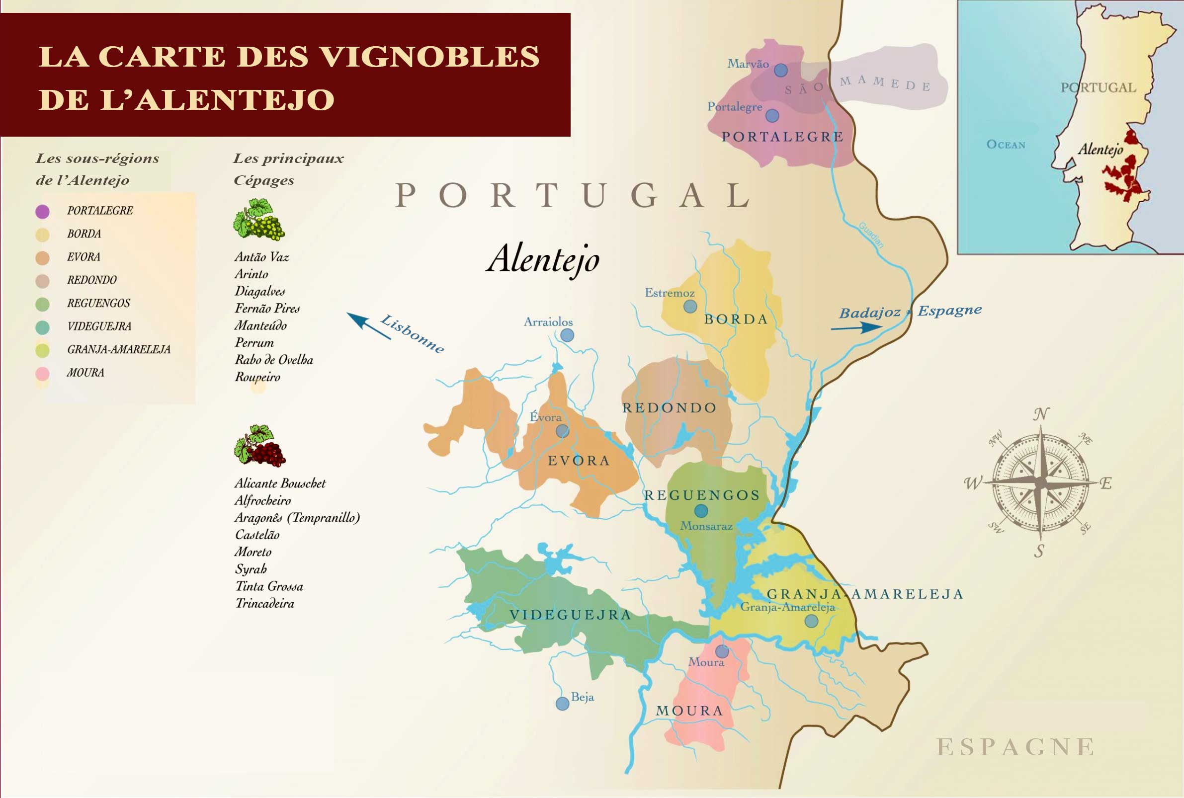 carte vignobles alentejo portugal